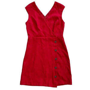 Loft Red Side Button Sleeveless Mini Pencil Dress Small